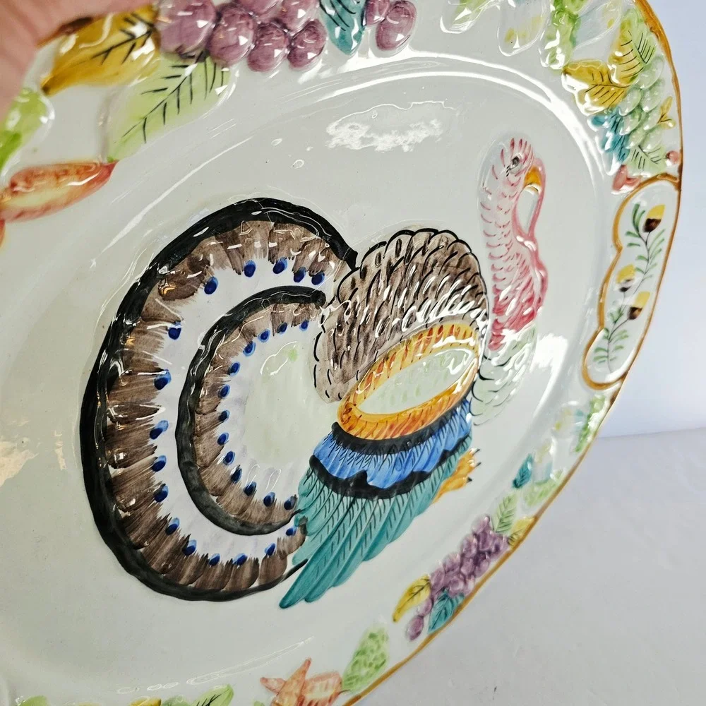 Vintage Nasco Italy Turkey Platter Hand Painted Ceramic Harvest Thanksgiving 20